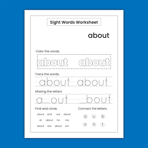 Kindergarten sight word practice worksheet