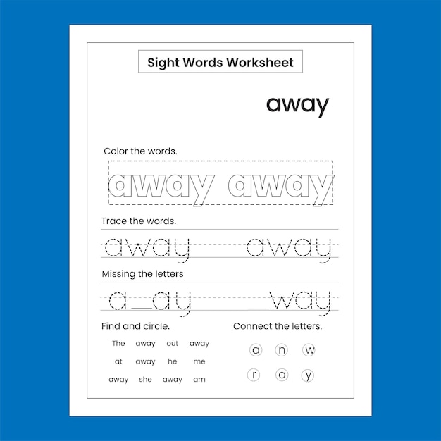 Kindergarten sight word practice worksheet