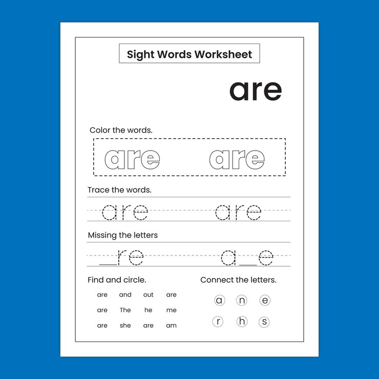 Vector kindergarten sight word practice worksheet