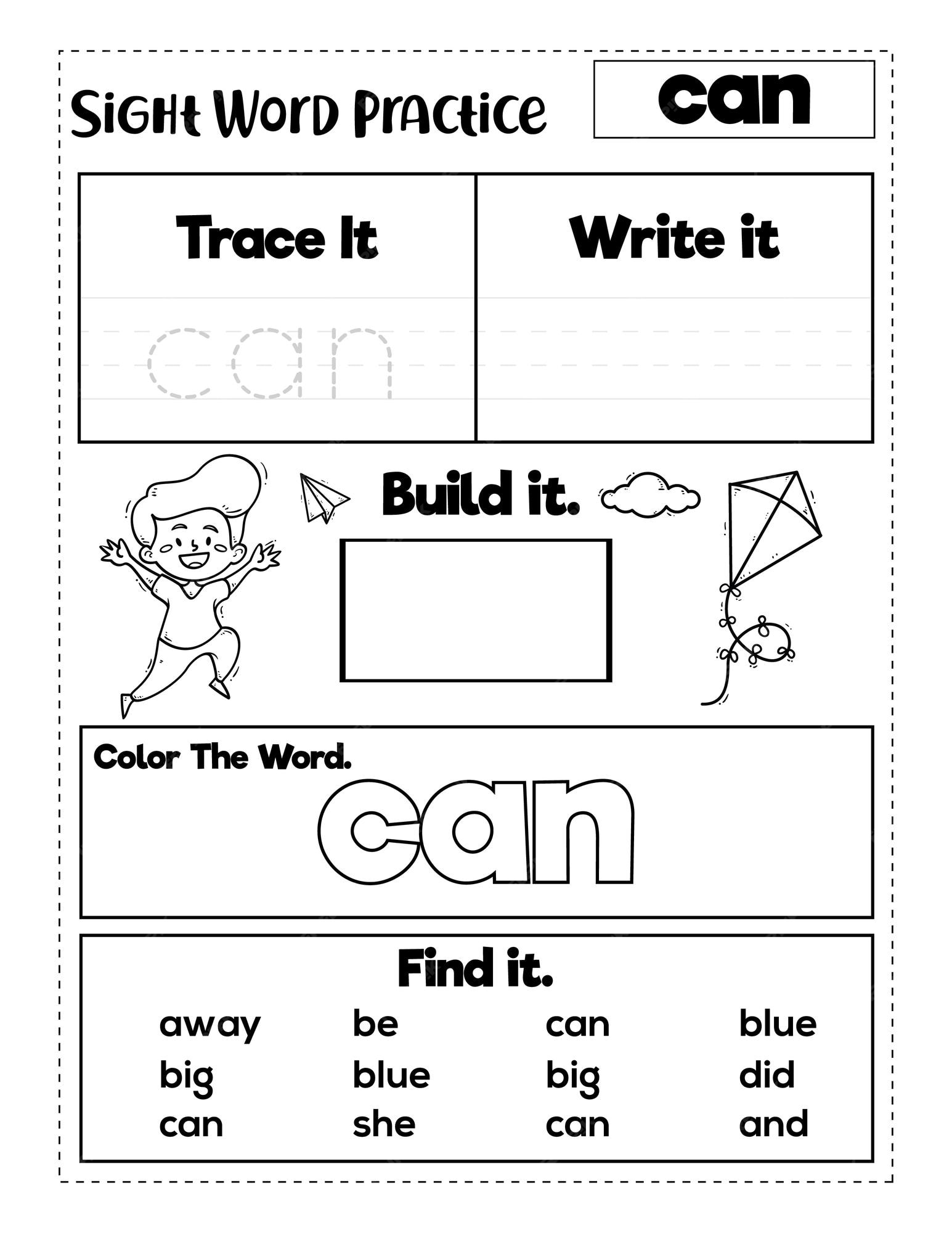 Premium Vector | Kindergarten Sight Words Practice Worksheets