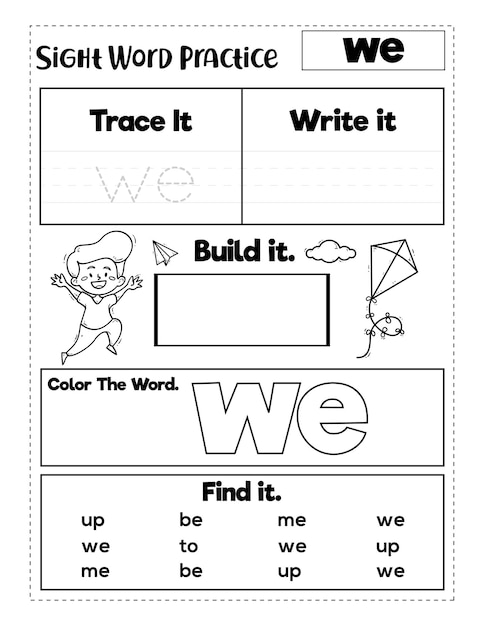 Kindergarten Sight Words Practice Worksheets