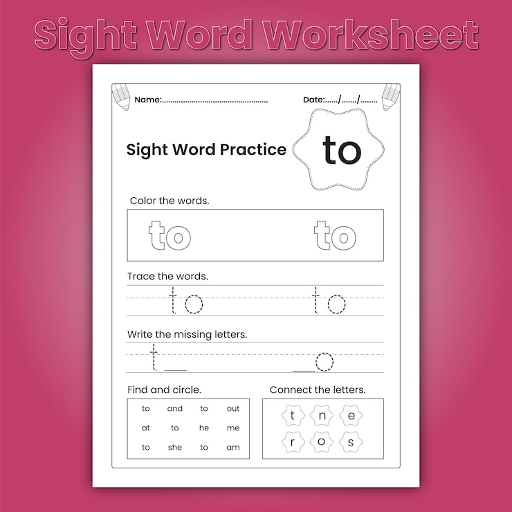 Vector kindergarten sight words worksheets