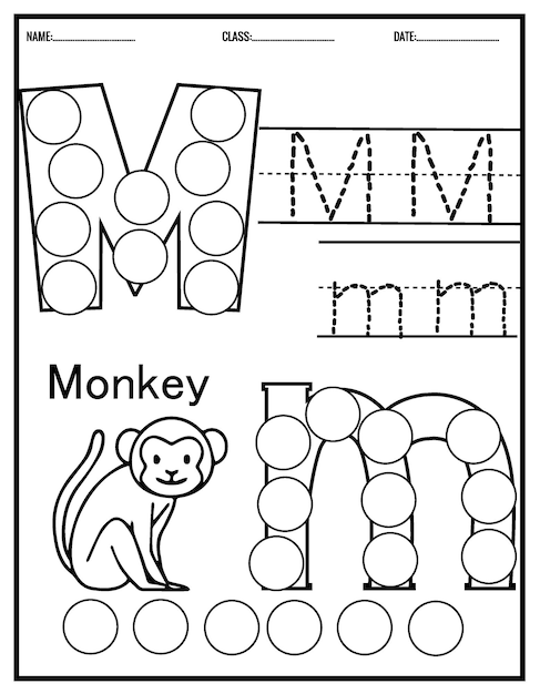 Kindergarten Tracing Letters Worksheets 알파벳 자취와 색칠 귀여운 동물, 도트 마커.