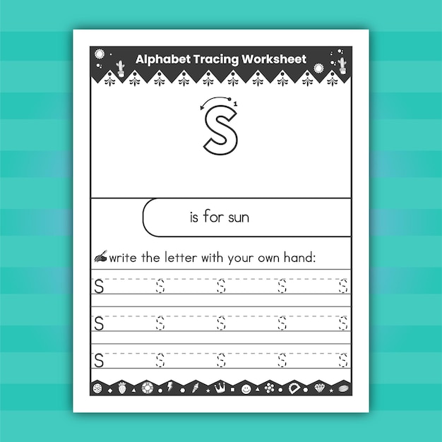 Vector kindergarten tracing letters worksheets - lowercase