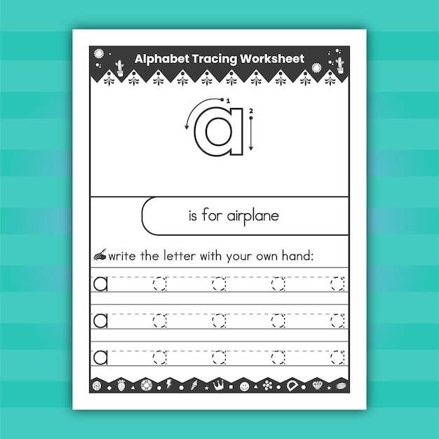 Vector kindergarten tracing letters worksheets - lowercase