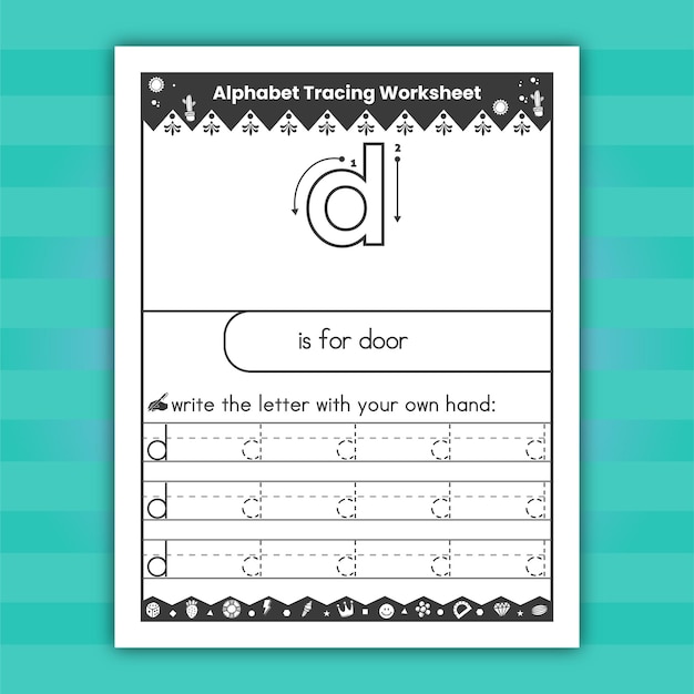 Vector kindergarten tracing letters worksheets - lowercase