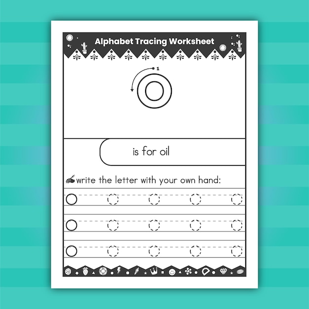 Vector kindergarten tracing letters worksheets - lowercase