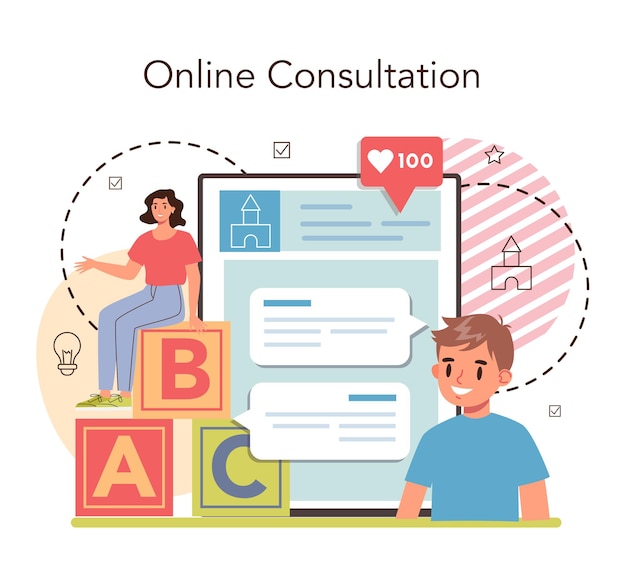 Vector kindergartener online service or platform. online consultation. vector illustration