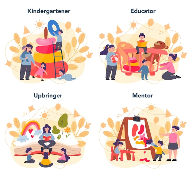 Vector kindergartener set in flat design