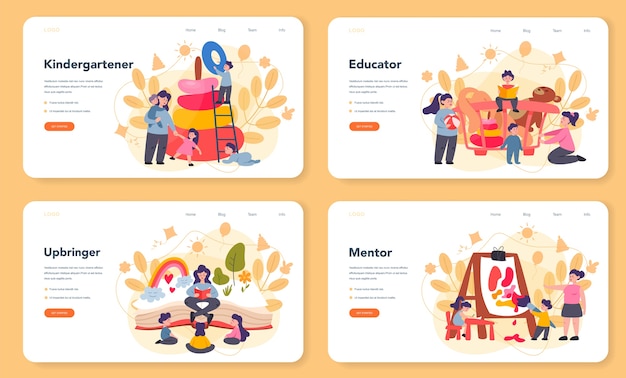 Kindergartener web banner or landing page set