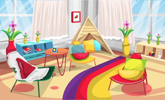 Vector kinderhoekspeelkamer speeltuin met kleine tent