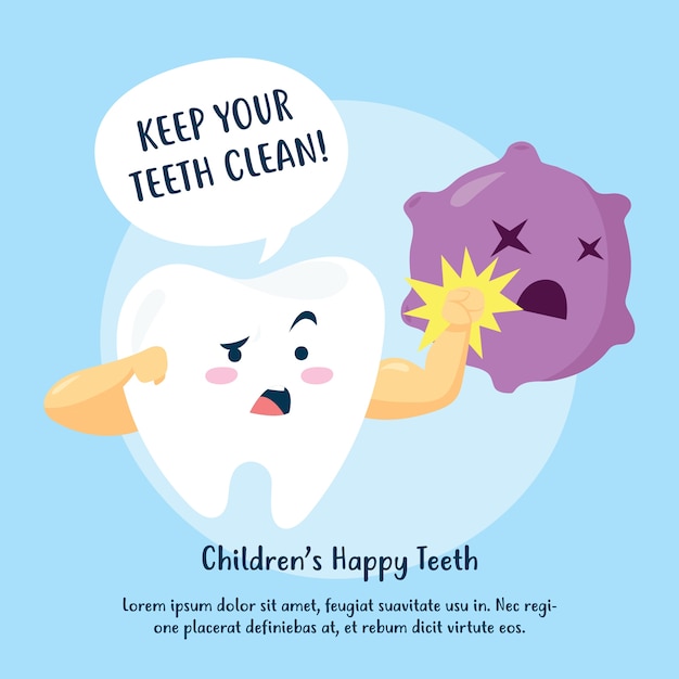 Kinderhygiëne postercampagne. Tanden poetsen en mondgezondheid vector posterontwerp