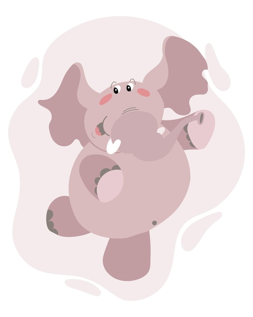 Vector kinderillustratie van dieren schattige dansende roze olifant op een abstracte achtergrond