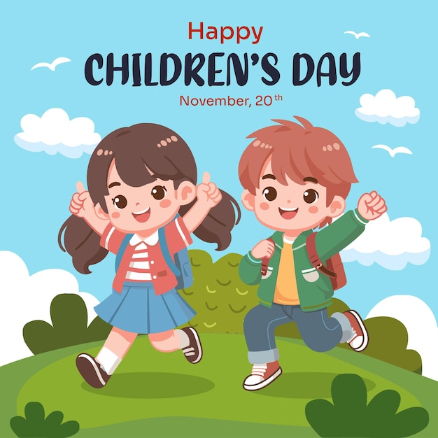 Kinderillustratie voor de viering van de Wereld Kinderdag