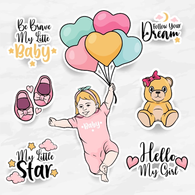 Kinderkamerstickers moeder met baby clip art collecties set met citaten