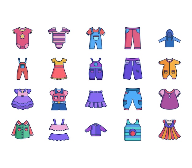 Kinderkleding en kleding icon set