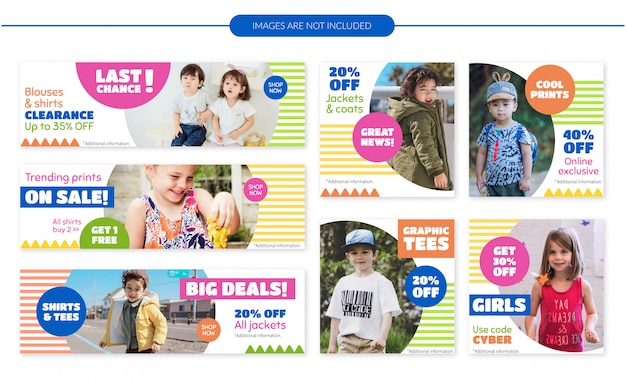 Vector kinderkleding verkoop banners set