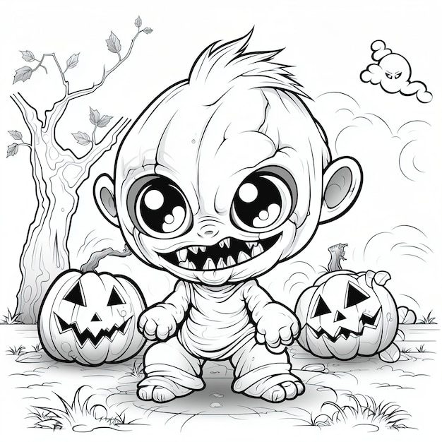 kinderkleurenboek helloween monster baby