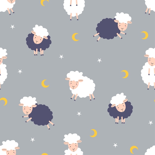 Kinderlijk naadloos patroon met schattige schapen halve maan en ster geschikt voor het drukken van t-shirts