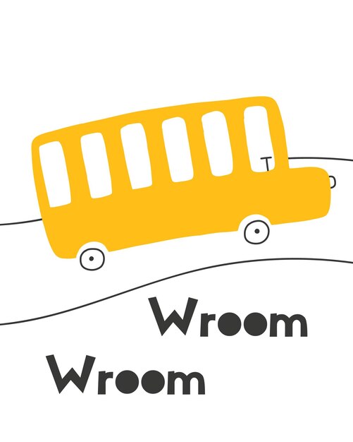 Kinderposter met een schoolbus Leuke poster voor een kinderkamer met een auto en een weg Vector illustratie Doodle stijl Scandinavische stijl