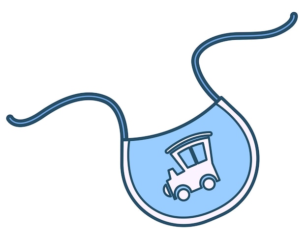 Kinderslabbetje met print van tractor of locomotief, geïsoleerde kleding voor jongens. Stof die wordt gebruikt om kleding te beschermen tegen vlekken tijdens het voeden van kleine baby's. Kinderdagverblijf en pasgeboren kleding, vector in vlakke stijl