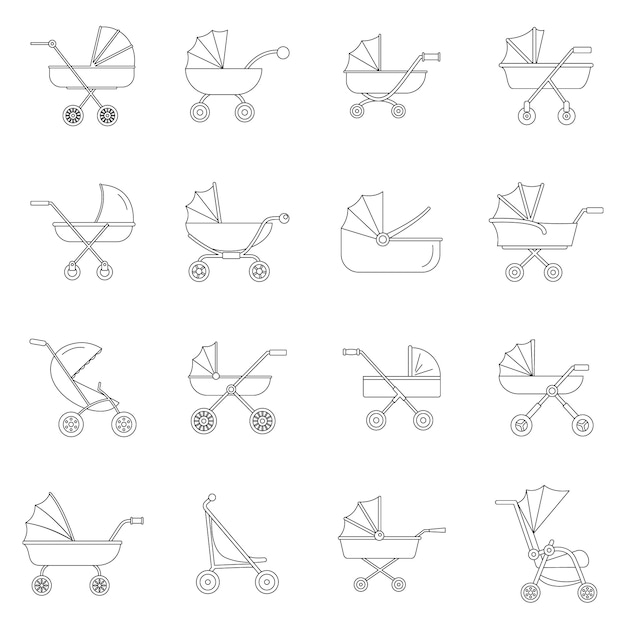 Kinderwagen buggy wieg buggy pictogrammen instellen