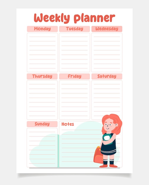 Kinderweekplanner A4-formaat vectorillustratie