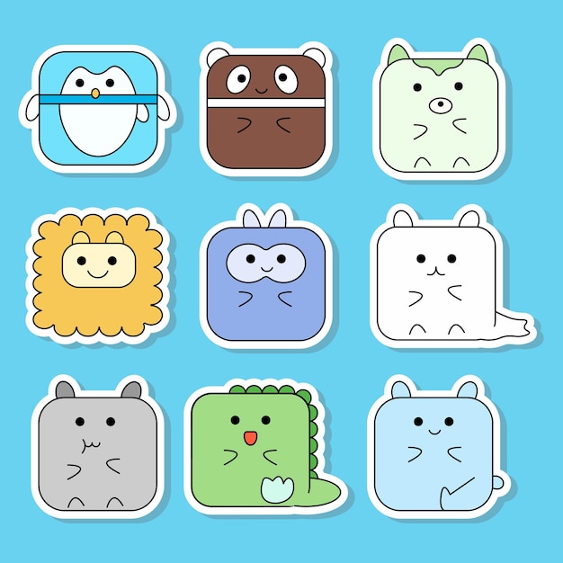 Vector kinds of colorful cute animals isolated on blue background