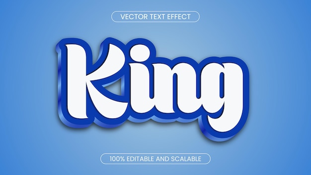 Vector king 3d bewerkbare teksteffect premium vector met achtergrond