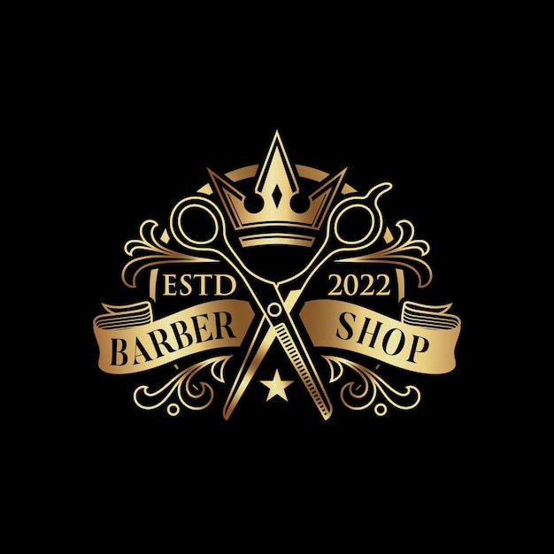 Modello di logo vintage oro re barbiere