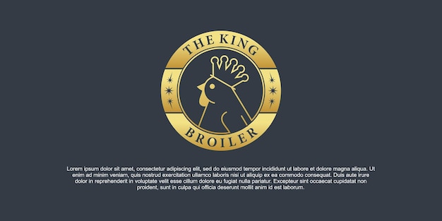 金のエンブレムスタイルのキングブロイラーのロゴデザイン Premium Vektor