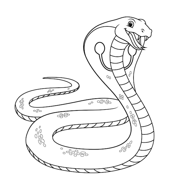 King Cobra Cartoon Animal Illustration BW