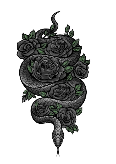 King cobra snake with black rose design vector