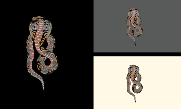 King cobra vector illustration tattoo design set