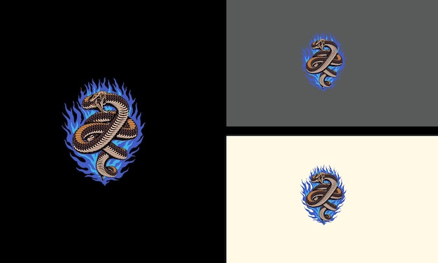 Cobra reale con disegno mascotte vettoriale blu fiamme