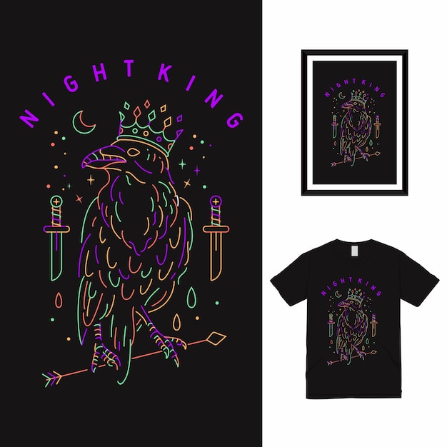 Vector king crow monoline t shirt design.