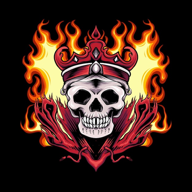King fire skull-illustratie voor t-shirtontwerp en print