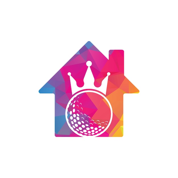 King golf home shape concept vector logo design Golf ball with crown vector icon