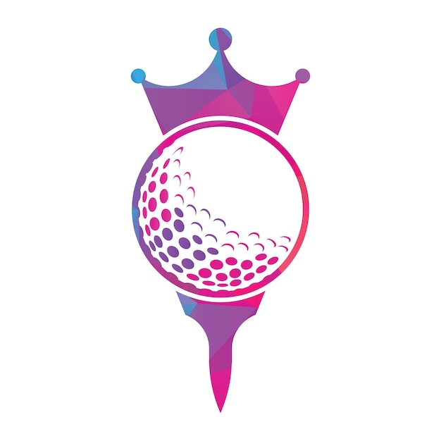 Дизайн векторного логотипа короля гольфа. Мяч для гольфа с векторным значком короны.