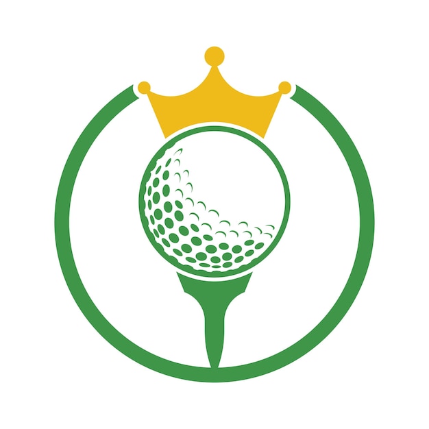 킹 골프 벡터 로고 디자인. 왕관 벡터 아이콘이 있는 골프공.