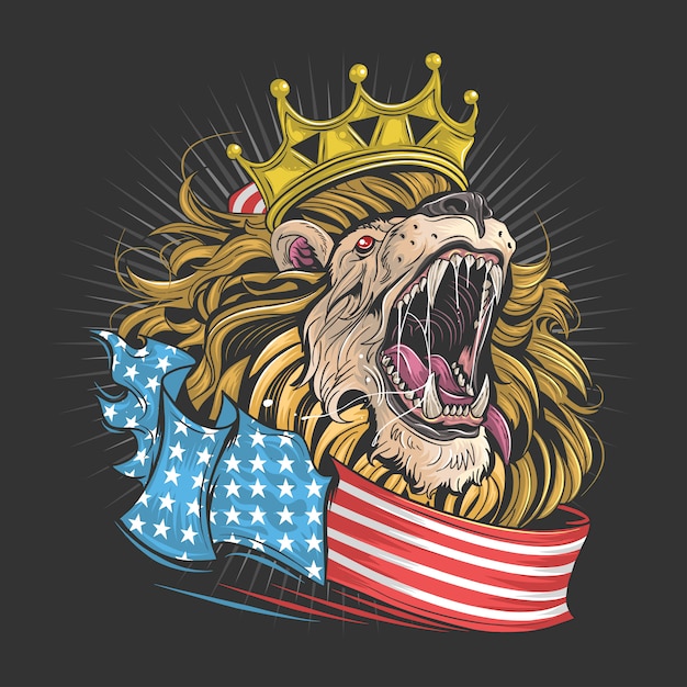 미국 국기 삽화와 함께 미국의 왕 사자