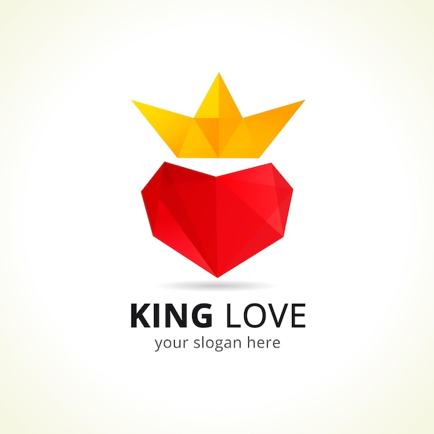 King of love vector logo concept entertainment business creative symbol red heart and gold crown