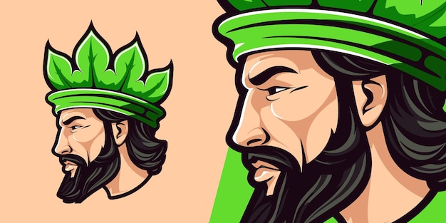 King of Weed Crown Logo Mascot Illustratie Vector Graphic voor Gaming en Sport Teams