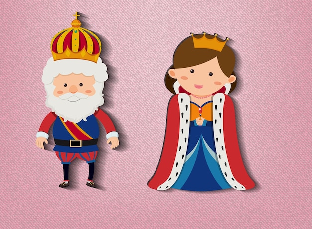 King and queen cartoon character on pink background