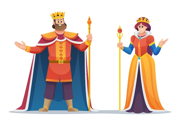 Vettore set di personaggi dei cartoni animati del re e della regina