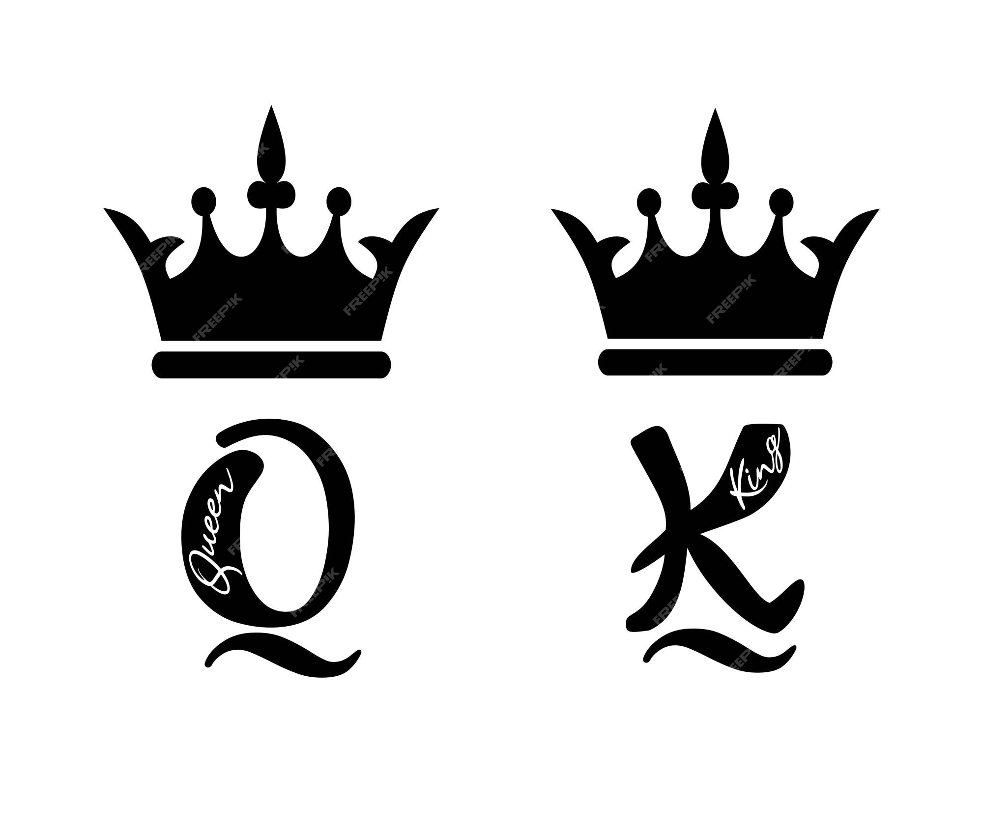 Premium Vector  King queen crown black tattoo calligraphy sign.k and q  alphabet letter.tiara diadem silhouette icon