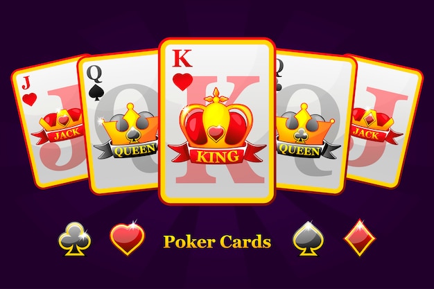 King, queen and jack playing card suits with crown and ribbon. poker symbols for casino and gui graphic.