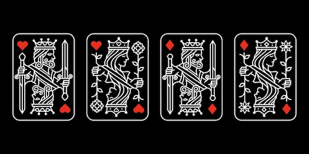 King and queen playing card vector illustration set of hearts Spade Diamond and Club Royal cards
