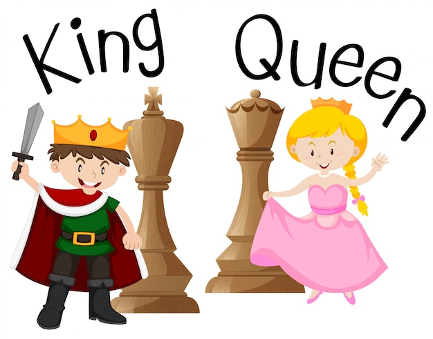 Vector king and queen with chess game