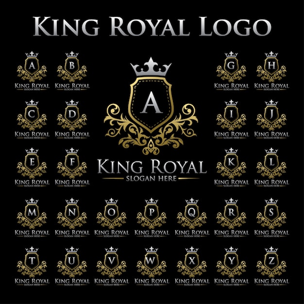 Vector king royal logo with alphabet set